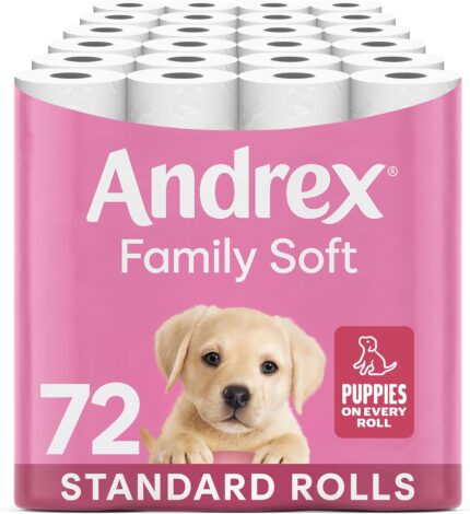 Andrex Family Soft Toilet Roll - 72 Toilet Rolls, 2-Ply, Bulk Buy, Fragrance Free, FSC Certified